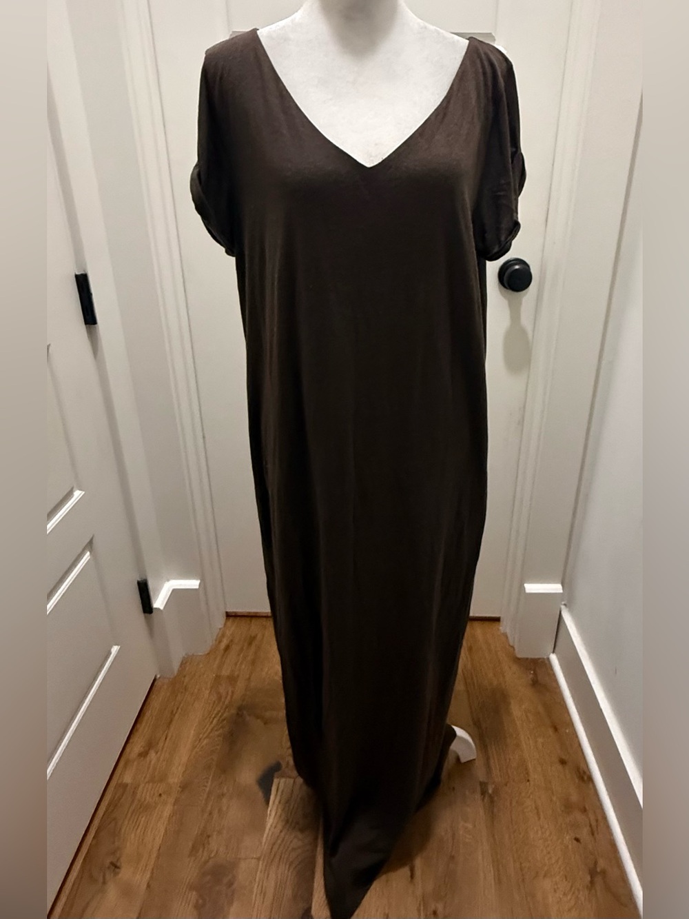 Ralph Lauren Blue Label. Jersey Knit Wool-Blend Tshirt Dress. Brown. Size Large.